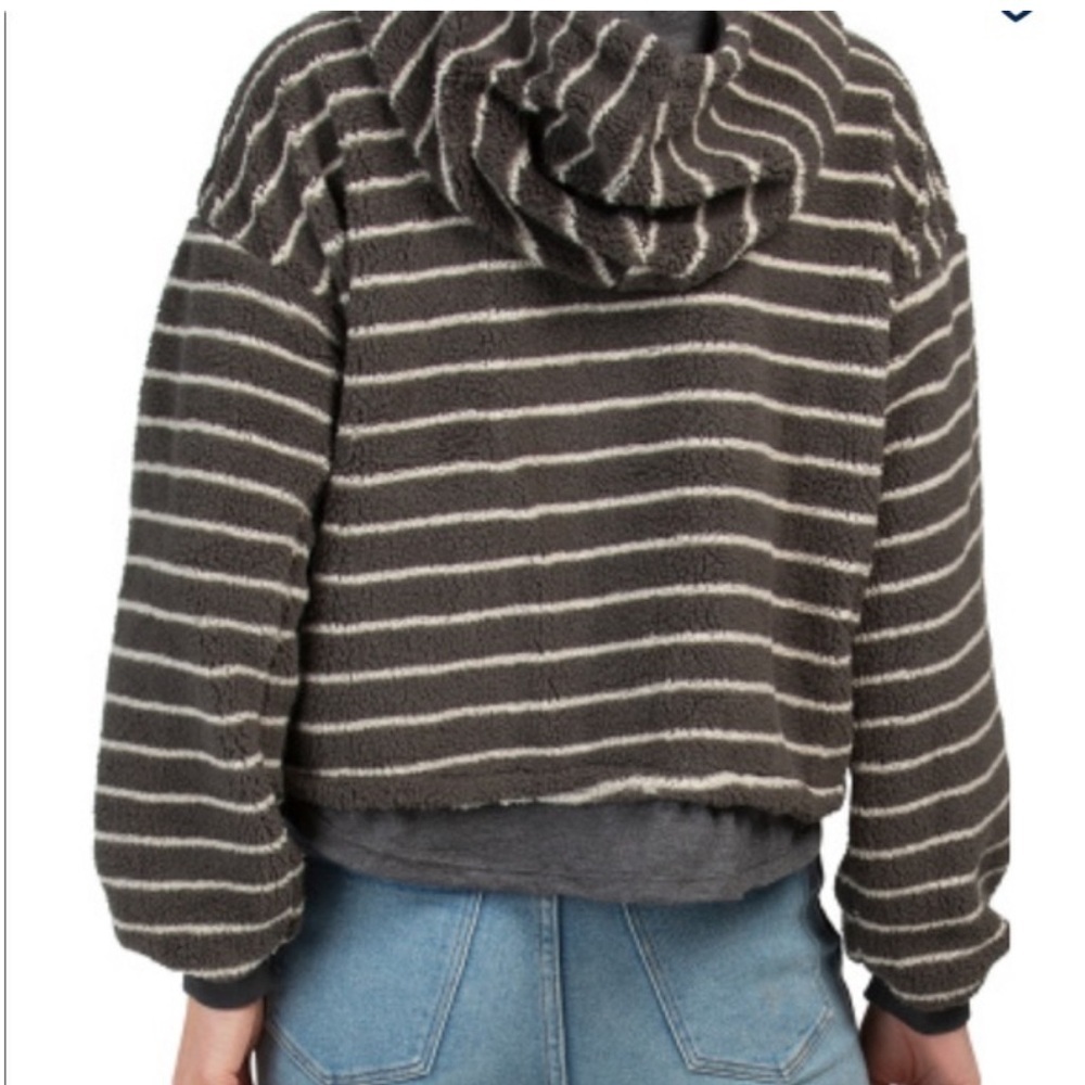 Women’s VINTAGE HAVANA Grey & white striped hooded fleece pullover- Size Medium - Picture 2 of 9